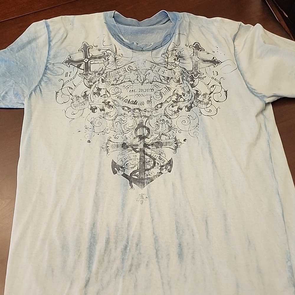 Men’s L Aqua VI Grunge shirt Reversible Blue